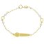 Pulsera 14 cm con perlas para bebe con placa motivó reloj y ositos de oro 18k 